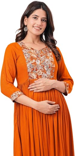 VIDHI KURTI Women’s Maternity Feeding Gown, Soft Cotton Nursing Nighty with Concealed Zip for Easy Breastfeeding, Loose Fi...