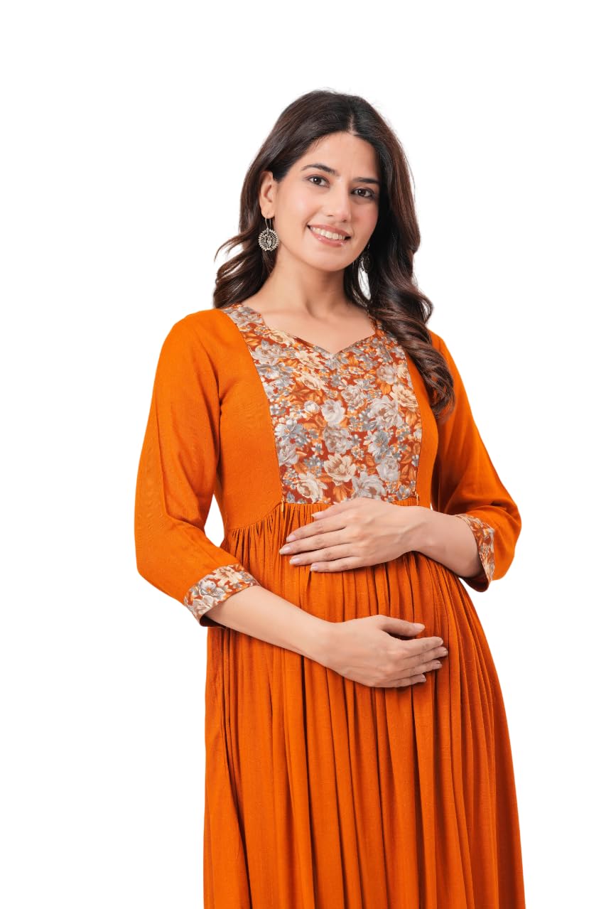 VIDHI KURTI Women’s Maternity Feeding Gown, Soft Cotton Nursing Nighty with Concealed Zip for Easy Breastfeeding, Loose Fi...