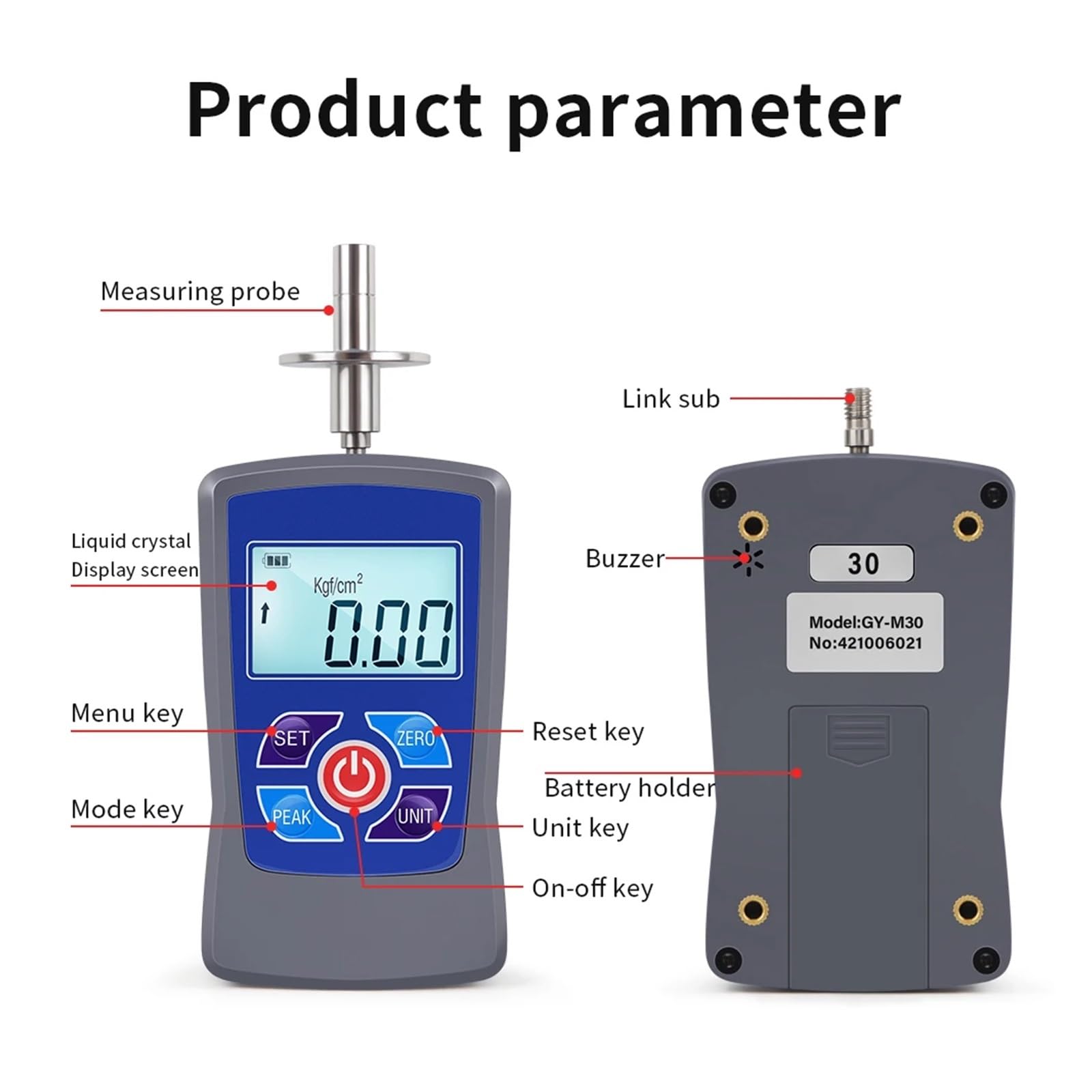 Medidor Digital de dureza fruta GY-M30/M15, penetrómetro, durómetro 0,2 a 15/0,4 a 30 Kgf/cm², esclerómetro rango