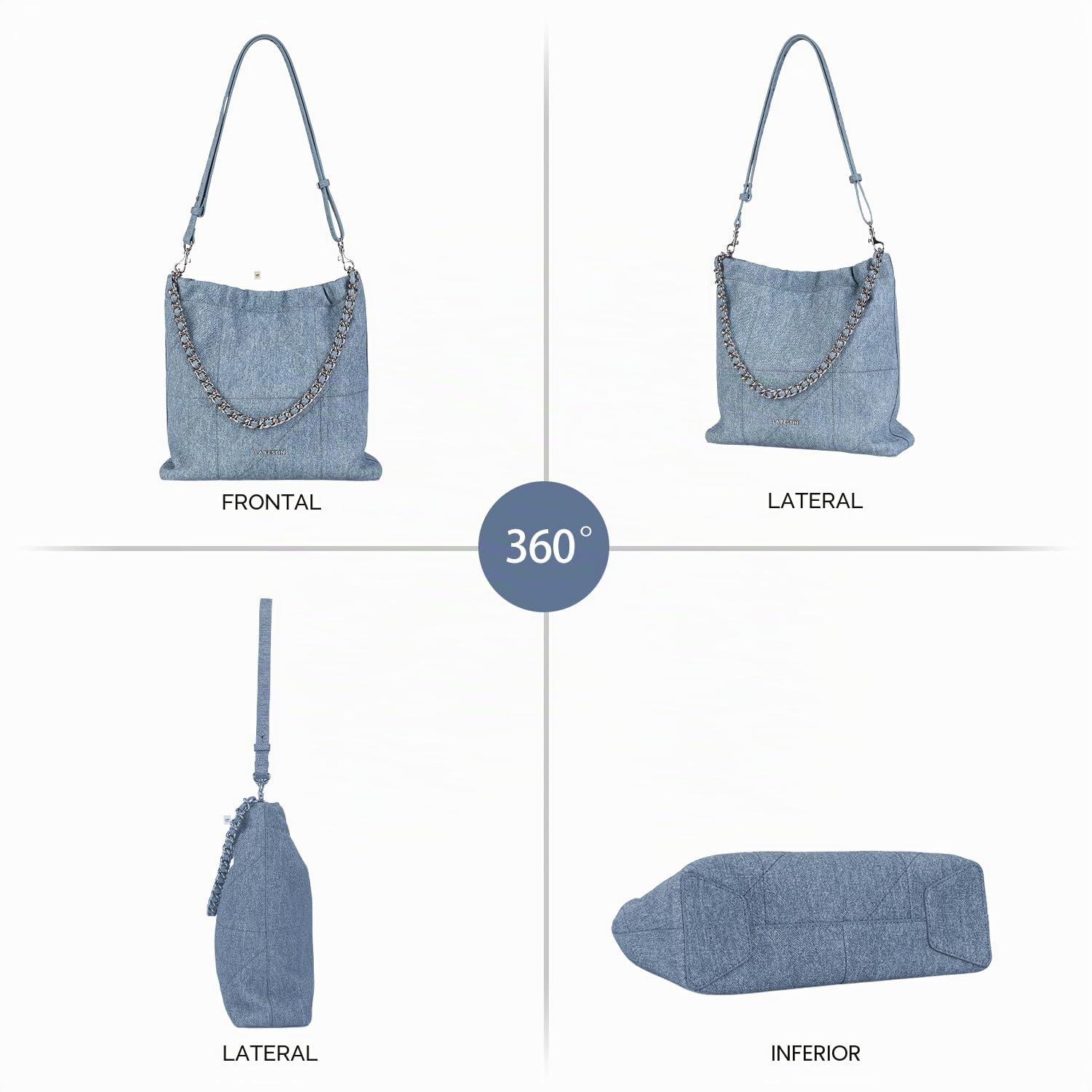LA FESTIN - Bolso bandolera de piel dividida para mujer con correa ajustable, detalle de cadena, elegante bolso cruzado para mujer