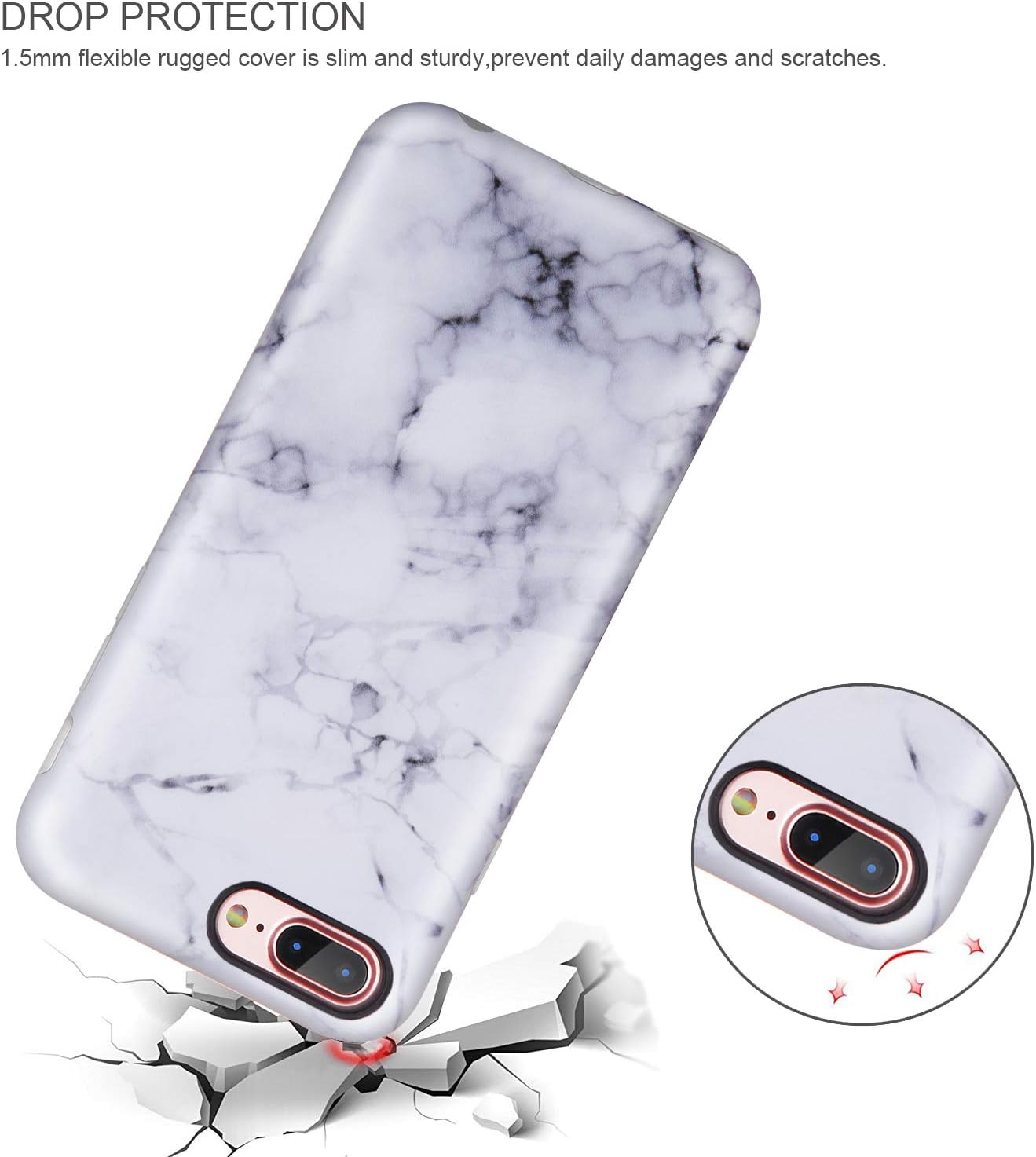 LUMARKE iPhone 7 Plus Case,iPhone 8 Plus Case,Grey White Marble Slim-Fit Matte TPU Clear Bumper Flexible Rubber Silicone Thin Protective Phone Case Cover for iPhone 7 Plus 8 Plus