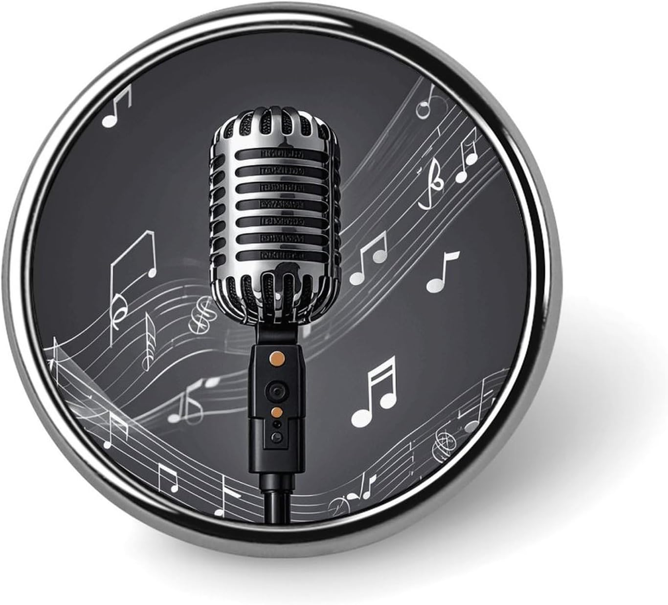 Microphone With Music Notes Brooch Pins for Women Men, Fashion Round Lapel Badges with Button Design, Personalized Clip Pins for Wedding, Lightweight Badge for Party, Clothing, Bag