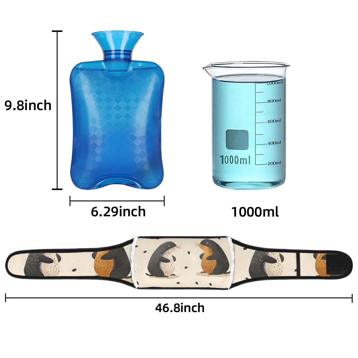 Hot Water Bag with Waist Cover Mole Black Dot Warm Hot Water Bottle Belt Plush Double Hand Insert Wearable Water Bag Detachable Hot Bottle Pouch for Neck Shoulder Pain Relief