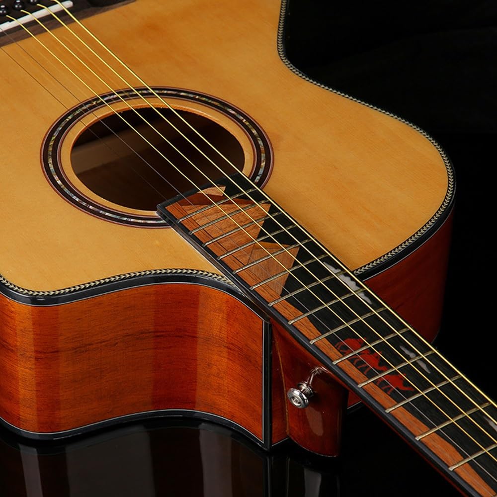 ByErz JF-K8 Chitarra folk in abete rosso impiallacciato singolo da 41 pollici con design unico del modello della tastiera e superficie in legno originale, adatta for esercitarsi e suonare, principiant