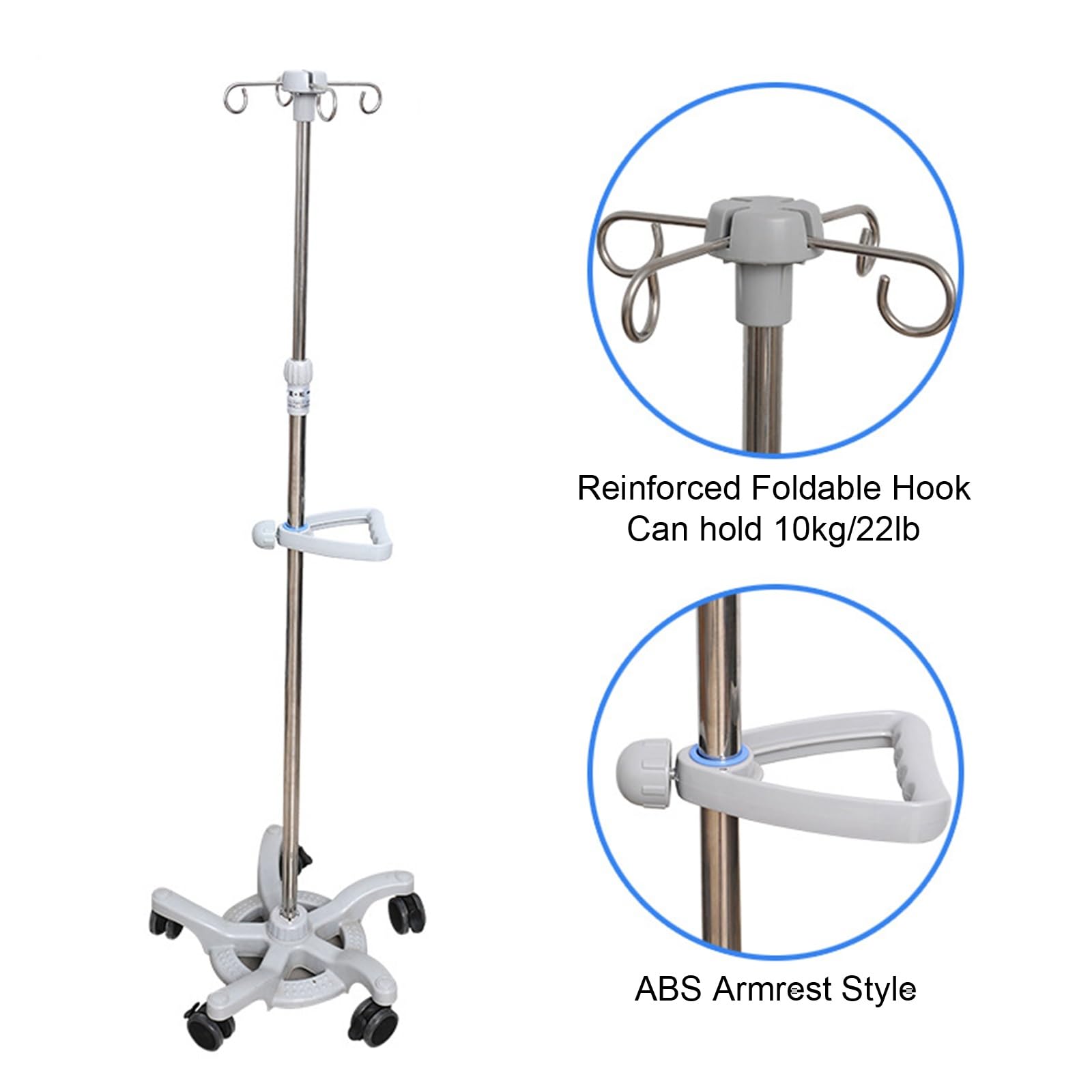 Poste intravenoso con Ruedas, Soporte portátil para suero, Soporte para Bolsa de suero extraíble, Poste intravenoso Superior extraíble para el hogar, el Hospital y la clínica