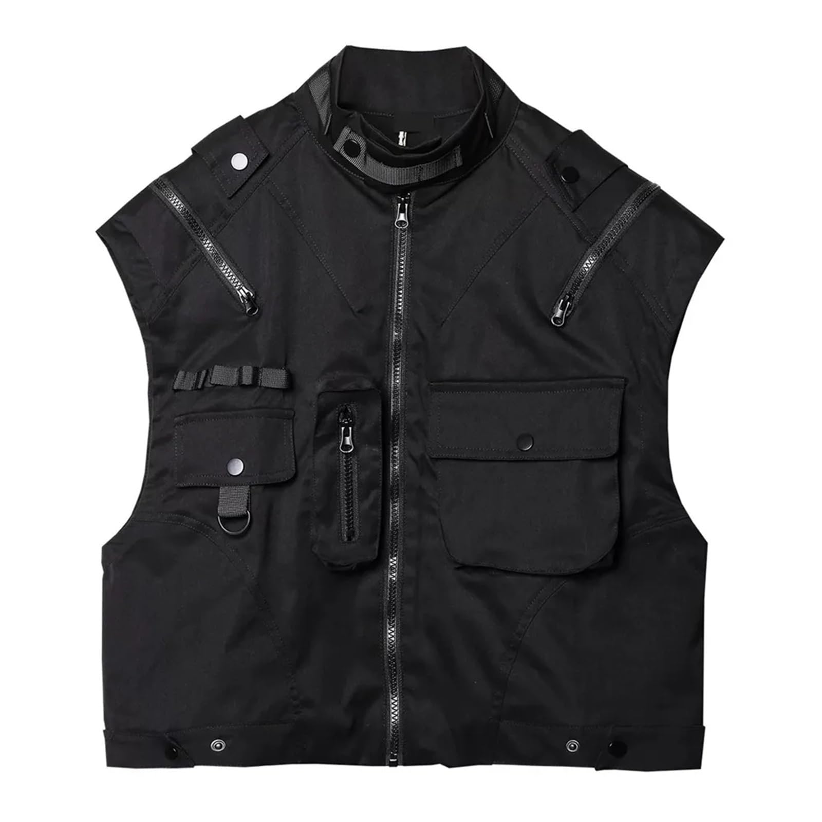 Multi Pocket Weste Multi Taschen Techwear Cargo Weste Mann Hip Hop Kurze Weste High Street Casual Ärmellose Jacken Für Jagd Angler Camping Wandern(L)
