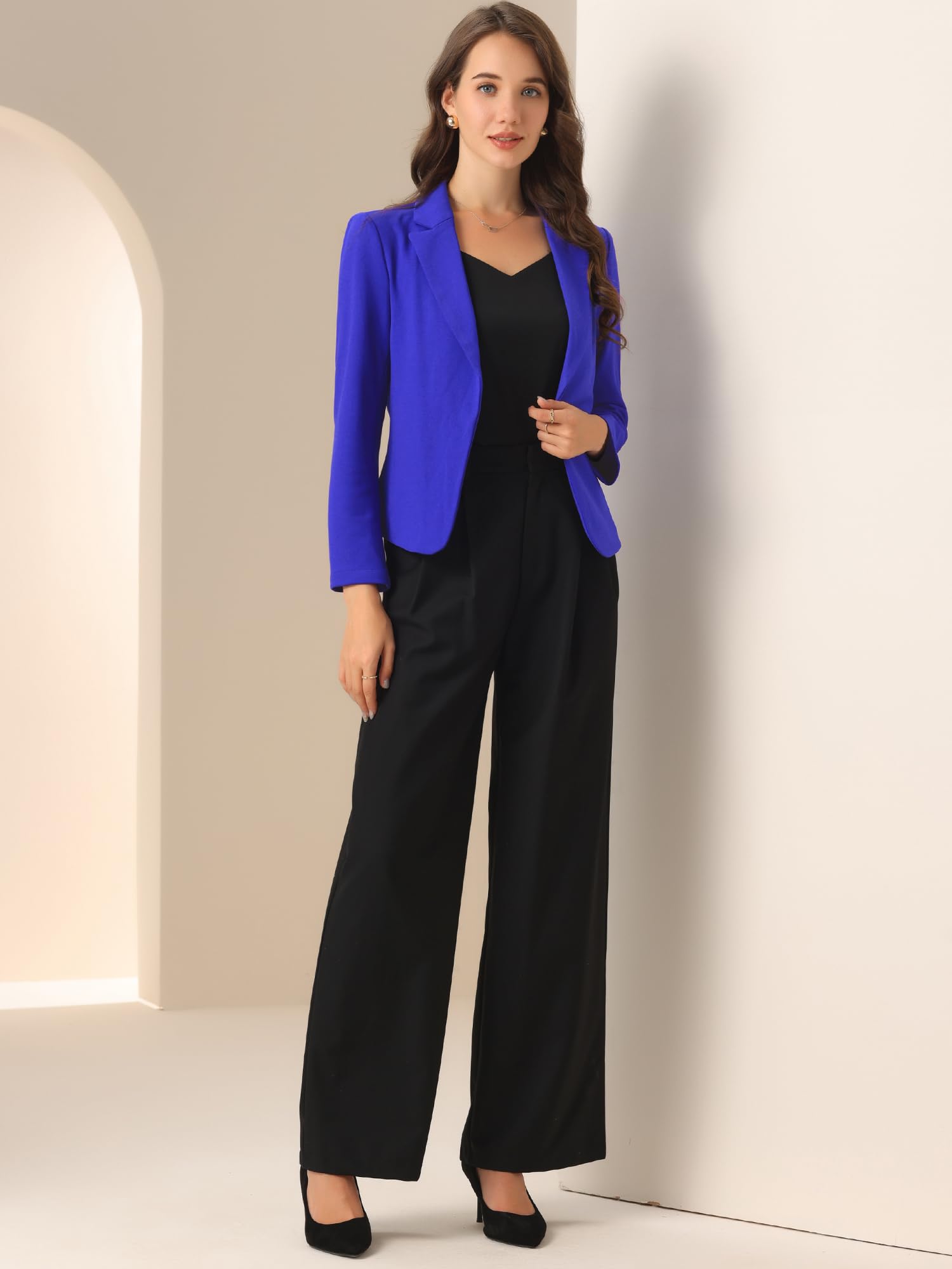 Allegra K Giacca da Donna Elegante Dressy Blazer con Apertura Anteriore Giacche Corta da Ufficio per Il Lavoro Blu Reale M