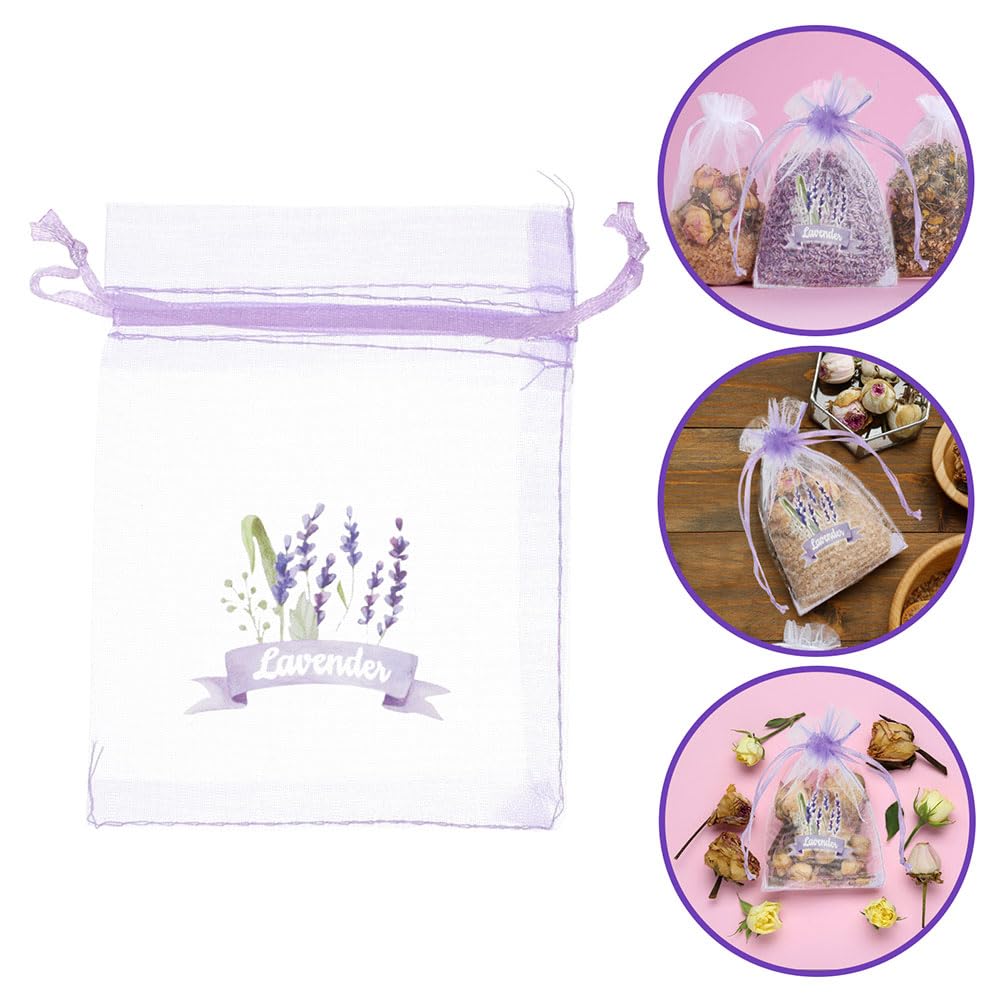 LUOZZY 20 Pcs Lavender Sachets Bags Drawstring Mesh Gauze Bags Small Organza Pouches Clear Party Favor Sachet Bags (Light Purple)