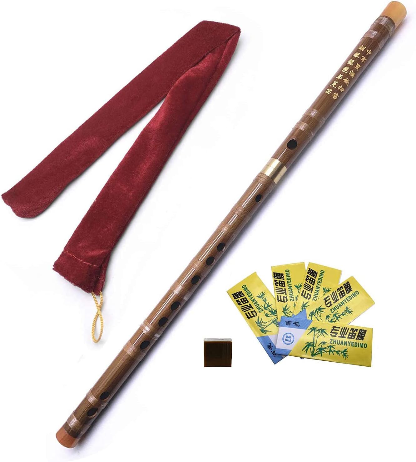 Jiayouy Bamboo Flute G Key Dizi Pluggable Handmade Traditional Chinese Instrument with Bamboo Membrane & Velvet Bag