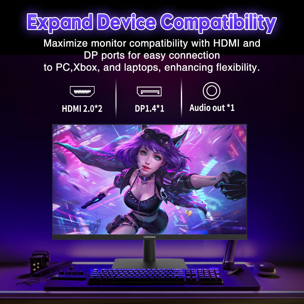 Viewedge Monitor de juegos de 24 pulgadas, 240 Hz, 1 ms, FHD 1920 × 1080, 110% sRGB, HDMI × 2 y DP × 1, compatible con sincronización adaptativa y montaje en pared