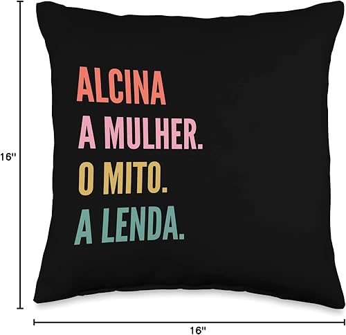 Miniatura 5 de Designs De Nomes Engraçados Para Mulher Funny Portuguese First Name Design-Alcina Throw Pillow, 18x18, Multicolor