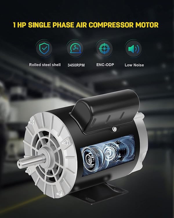 1 HP Air Compressor Motor, Electric Motor 3450 RPM, 115/230V Single Phase, 56 Frame 5/8" Keyed Shaft 60 Hz, Commercial-Duty CCW Rotation, 1.88" Shaft Length for Air Compressors by Cuilvu - Image 3