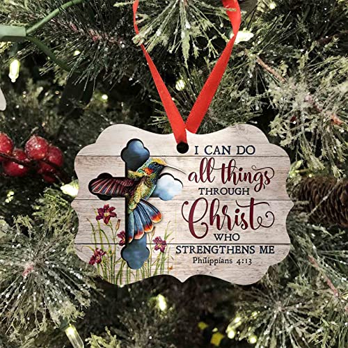 Hummingbird I Can Do All Things Aluminum Ornament, Hummingbird Ornament, Cross, Religious Gift For Family Christmas Decoration, Memorial Gift Hanging Ornament, Christmas Tree Decor - Ptu - Dh #TOP2