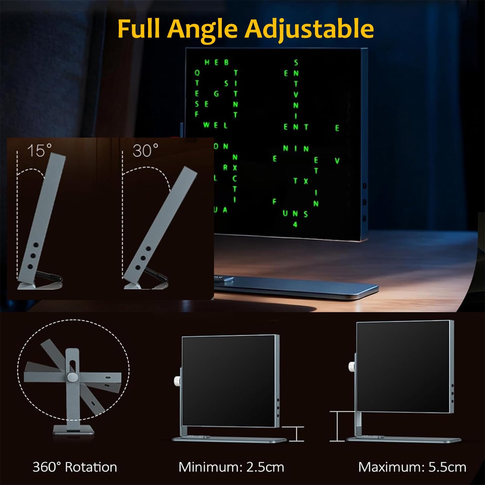 Reloj De Pared DIY con Ritmo Alfabético, Reloj De Texto Creativo con Soporte Ajustable, Rotación De 360°, 9 Modos De Visualización, Brillo/Color Ajustables, Micrófono Integrado