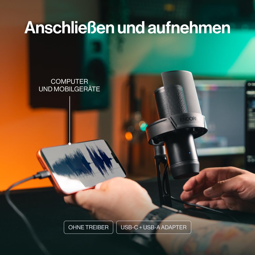 ENDORFY Solum Microphone à condensateur USB C 2 Core | Niere, 24 bits/96 kHz, filtre anti-pop en métal, Shock Mount, Plug & Play, pour streaming, podcasts, jeux et enregistrements