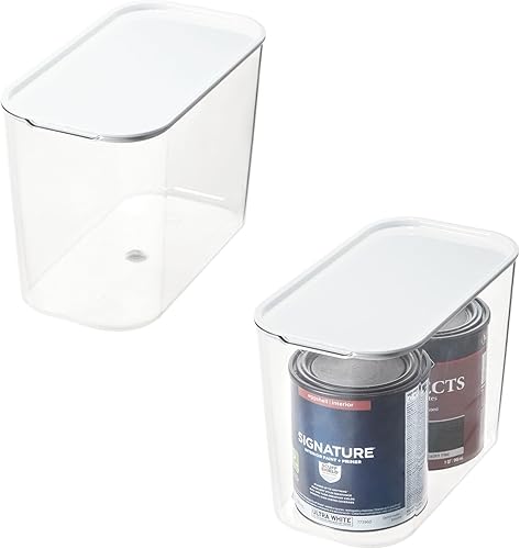 iDesign The Wallspace Collection - Contenedor de almacenamiento interior alto con tapa, juego de 2, contenedor transparente