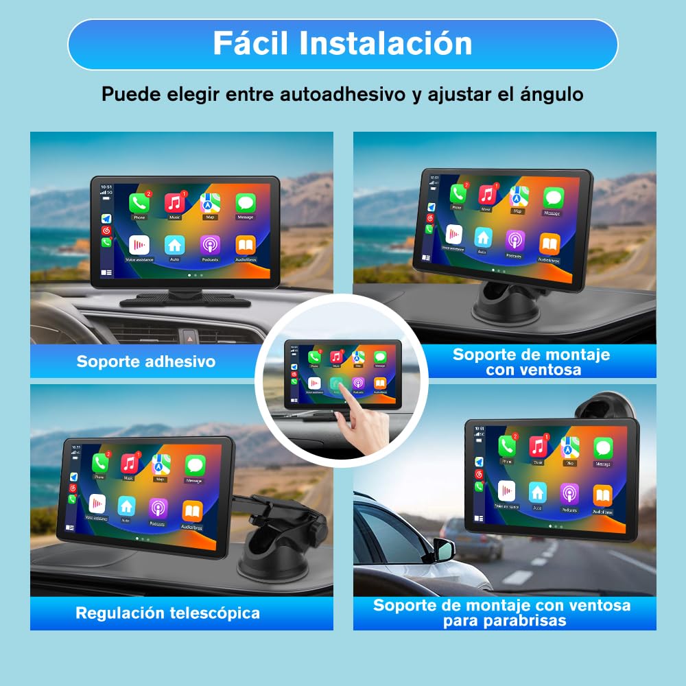 AWESAFE 9”Pantalla de Coche CarPlay/Android Auto/MirrorLink Inalámbrico, Reproductor de Pantalla Tactíl Admite 4K Dash CAM/Cámara de Trasera/Bluetooth/USB/SD/FM/Control por Voz