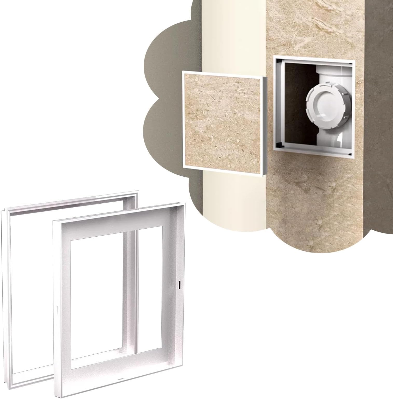 Vibeo Tile Ready Plumbing Access Panel 5 6 8 12 in, Recessed Inspection Hole Cover for Tiled Wall, Snap Fit Small Shower Access Hatch with Metal Frame(White,14.8x19.8cm(5.8x7.8in))