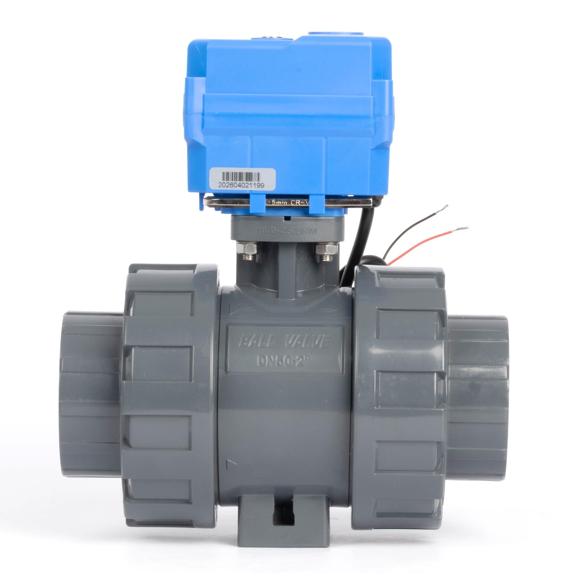 U.S. Solid Válvula de bola motorizada de 2 pulgadas, válvula de agua eléctrica de UPVC de 24 V CC, retorno automático de 2 cables (normalmente cerrada), con anulación manual, sello EPDM y doble unión