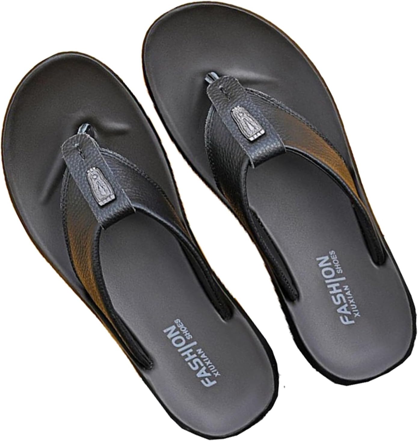 [IJGE] お洒落 サンダル メンズ 革 スリッパ オープントゥ ビジネス オフィス ビーチ 来客用 室内履き 紳士 軽量 柔らか