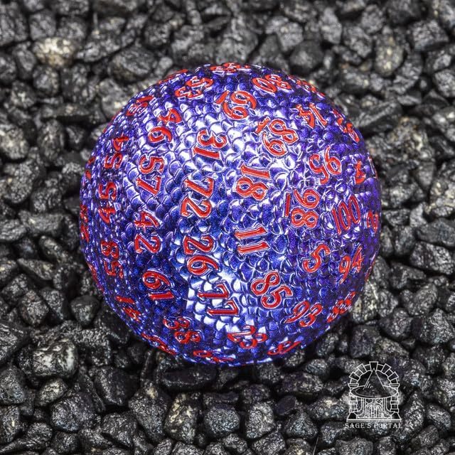 Sage's Portal D100 Dragonstones Metal DND Dice for DND TTRPG Dungeons and Dragons Pathfinder (Dragon Egg Purple/Blue)