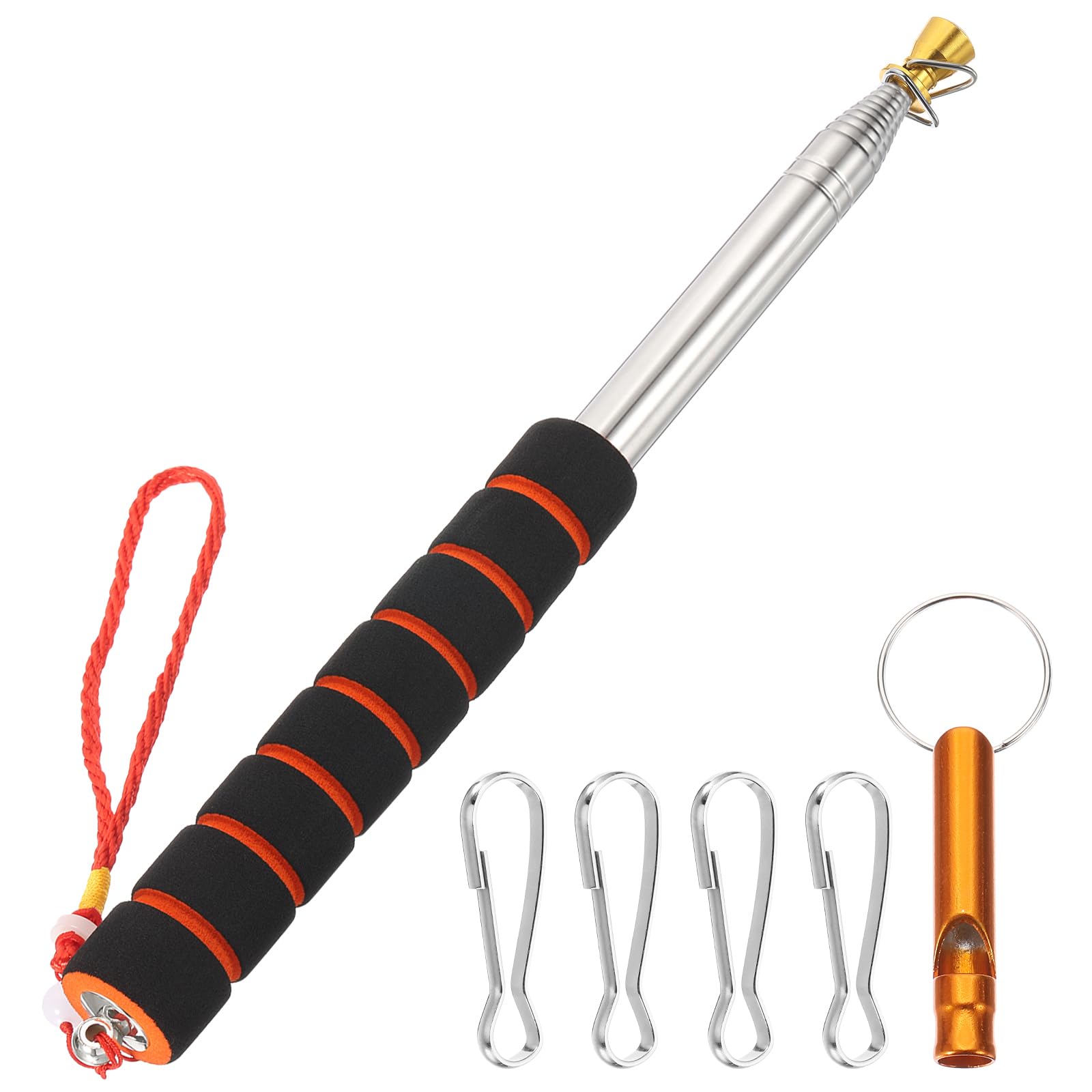 PATIKIL 8.2ft Telescopic Flag Pole, Stainless Steel Telescoping Handheld Portable Retractable Flagpole with Clips, Whistle, and Strap for Tour Guide