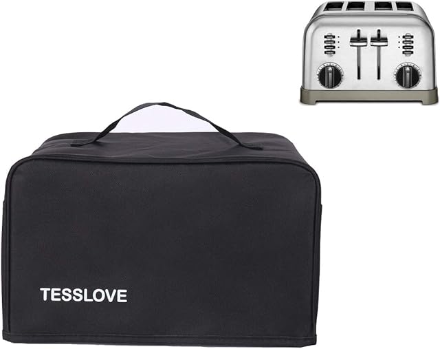 TESSLOVE Toaster Dust Cover Compatible with Cuisinart 2 Slice Toaster, with 2 Pockets can Put Jam Spreader Knife & Toaster Tongs