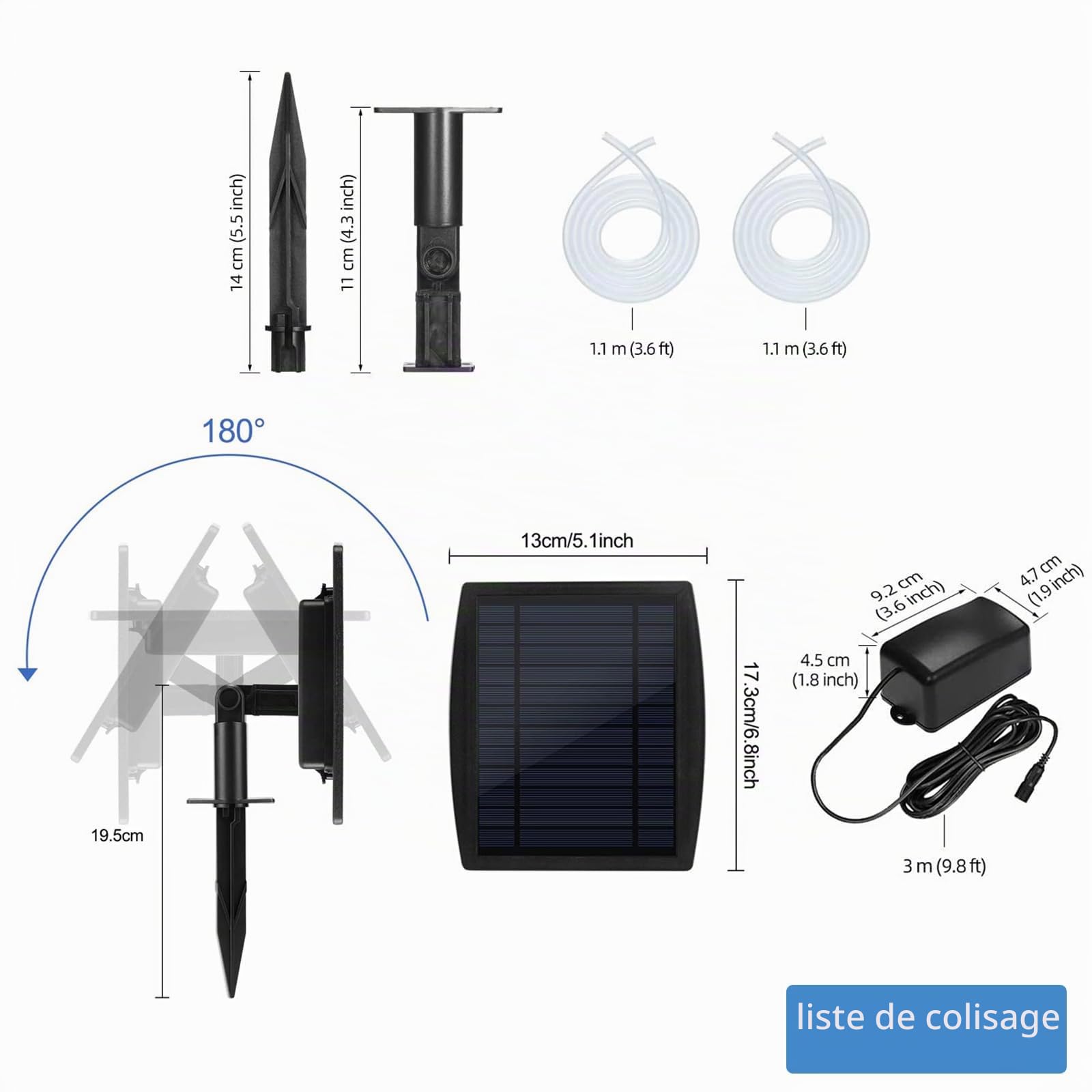 Pompe à oxygène solaire 2,5 W pour bassin avec batterie de secours de 1800 mAh, 3 modes de pompe à oxygène, pompe à air hydroponique, convient pour la pêche en plein air, les étangs, les