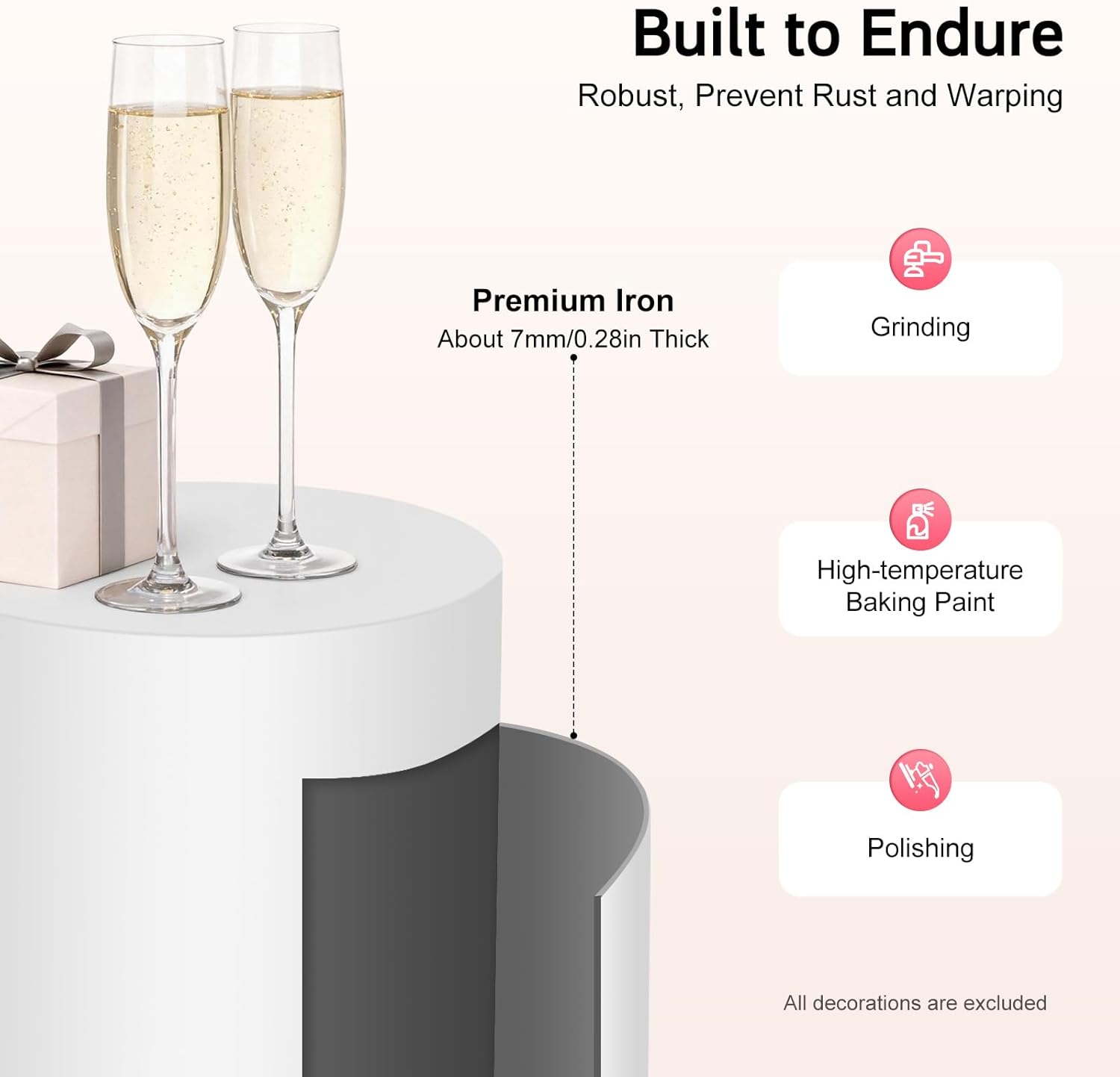 5 Pcs Cylinder Stands for Party, White Metal Cylinder Pedestal Display Stand Dessert Table Display Pillars Round Pedestals Stand for Wedding Baby Shower Birthday Event Decor