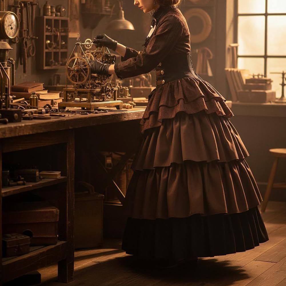 Wiktoriańska gotycka spódnica z falbanami, damska spódnica do cosplay, pirata, steampunk, kostium na renesansowe targi, koncerty halloweenowe