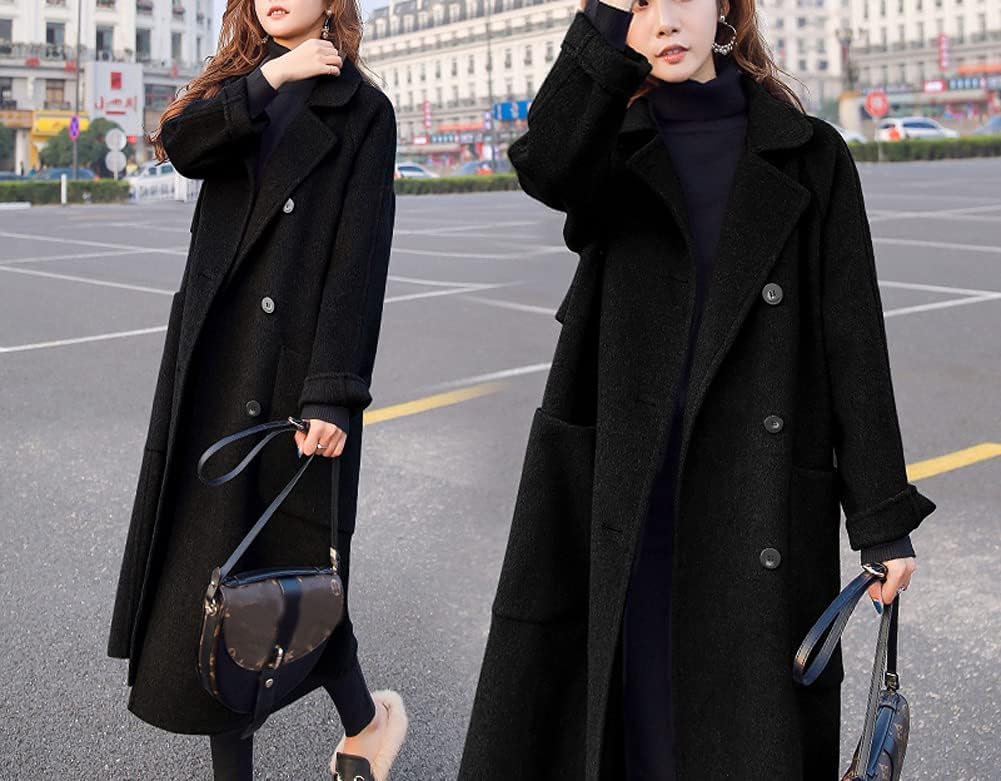 Cappotto Lungo Elegante Doppiopetto in Misto Lana da Donna Giacca Casual Comoda da Ufficio Cappotto Caldo Invernale da Esterno
