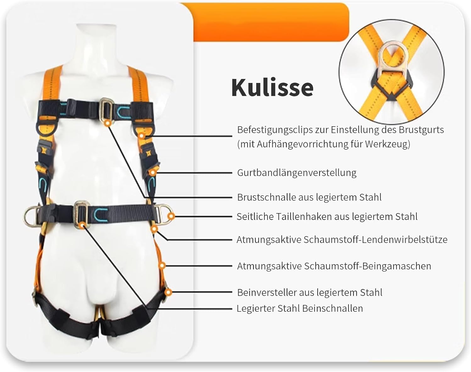 Magicbox Correa de protección contra caídas con soporte lumbar grueso, 190 cm, 150 kg, para escalada de árboles, montañismo, servicio de rescate, protección contra caídas, cinturón de seguridad