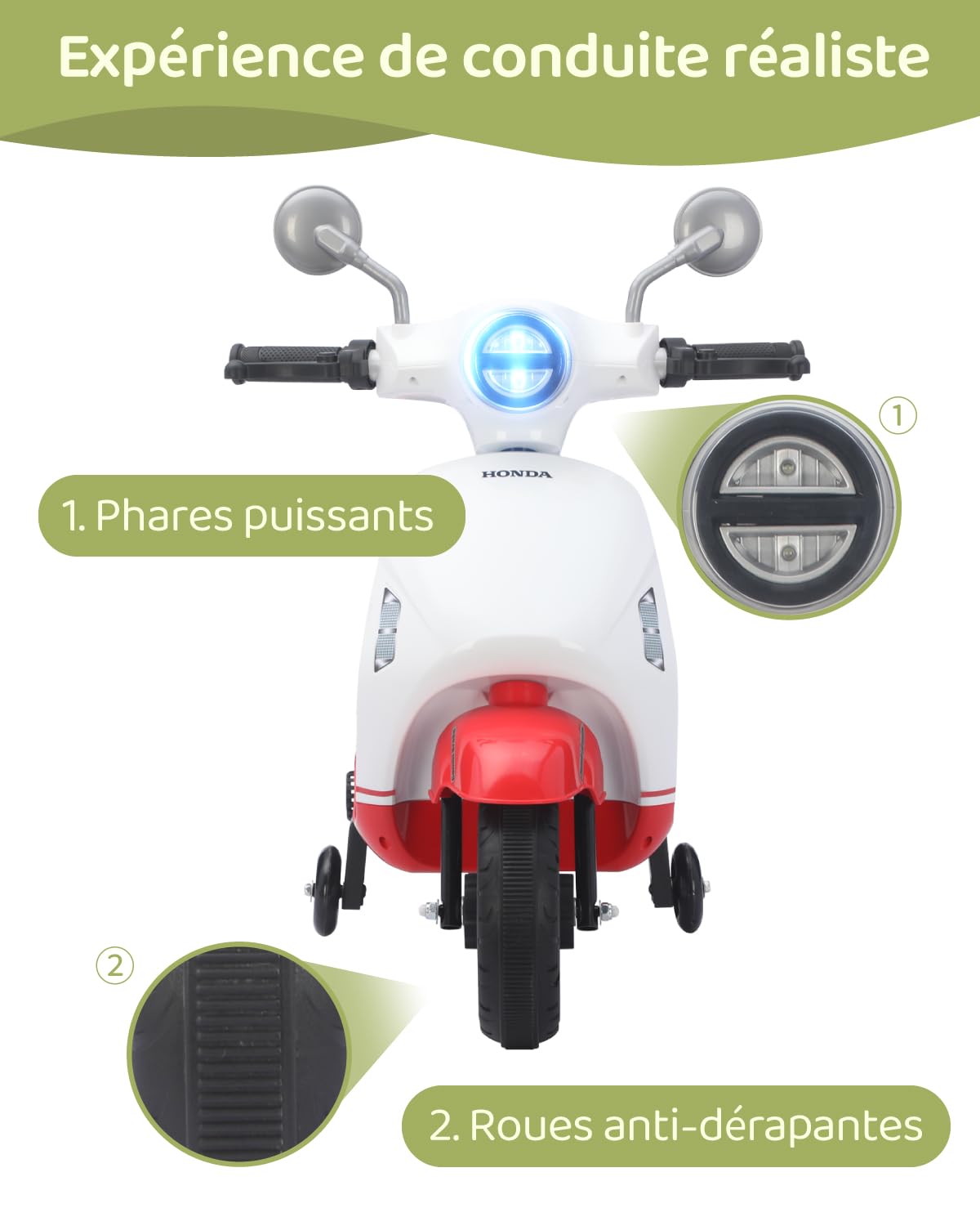 TCARAIWEN Scooter Électrique Enfant, Moto Électrique 6V pour Filles Garçons de 1-3 Ans, Mini Vélo Jouet avec Roues de Stabilisation, Musique & Phare (Rouge)