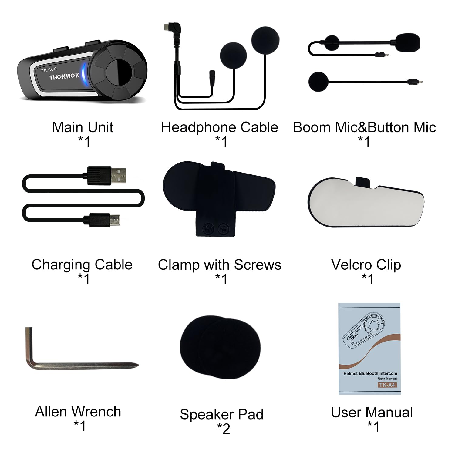 Intercom Moto Duo pour 6 Casques, TK-X4 Ecouteur Bluetooth pour Casque Moto, Kit Main Libre Oreillette avec Bluetooth 5.4/Stéréo Hi-FI/Partage de Musique, Communication Système de 2000M (1 Pièce)