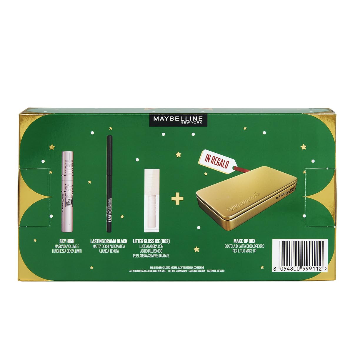 Maybelline New York Cofanetto Regalo, Con Mascara, Matita Occhi e Gloss, Collezione Natale con Chi Vuoi 2024, Mascara Sky High, Matita Occhi Lasting Drama, Lucidalabbra Lifter Gloss