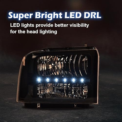 Miniatura 5 de CHEDA Faros delanteros LED DRL, compatibles con Ford F250 F350 F450 F550 Super Duty 2005 2006 2007, faros delanteros de esquina ámbar (lente