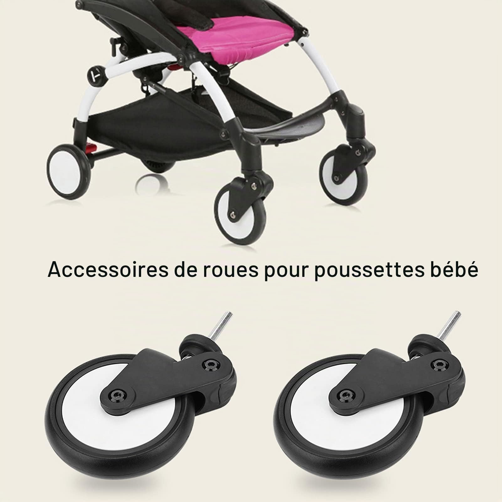 Roue de Poussette Bébé, Ensemble de Roues Avant de Poussette Bébé Roues Avant en Caoutchouc Accessoire de Roue de Poussette pour Roue Yoya/Vovo Roue Poussette Yoyo Poussette Yoyo Roue Poussette Yoyo
