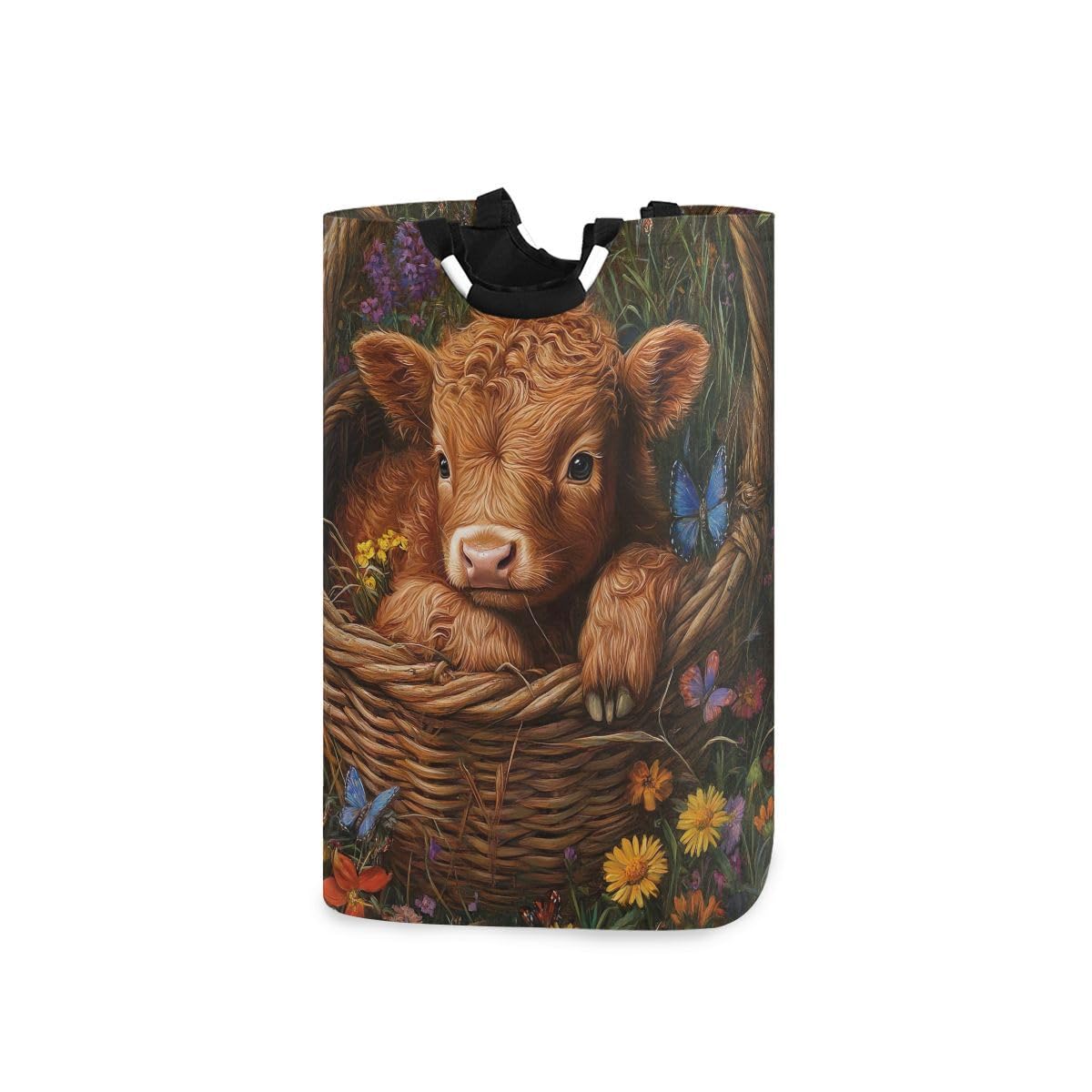Jumbear A Beautiful Highland Cow Baby Large Laundry Basket,Collapsible Laundry Bag, Foldable Laundry Hamper,Storage Basket For Blankets, Towels,Clothes,Bedroom & Bathroom