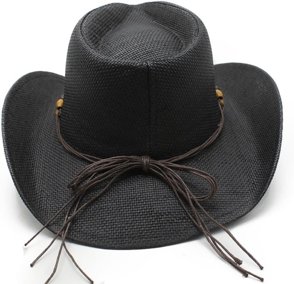 Western Cowboy Hat, Straw Woven, Beaded Band with Turquoise Accent, Beige