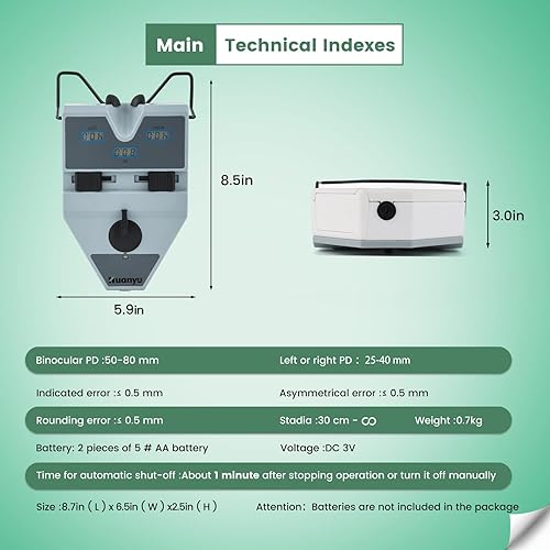 Miniatura 6 de Huanyu Pupilómetro digital óptico 1.969-3.150 in Pupilómetros Automático Apagado Medidor PD con función de memoria Medidor de pupila CE aprobado