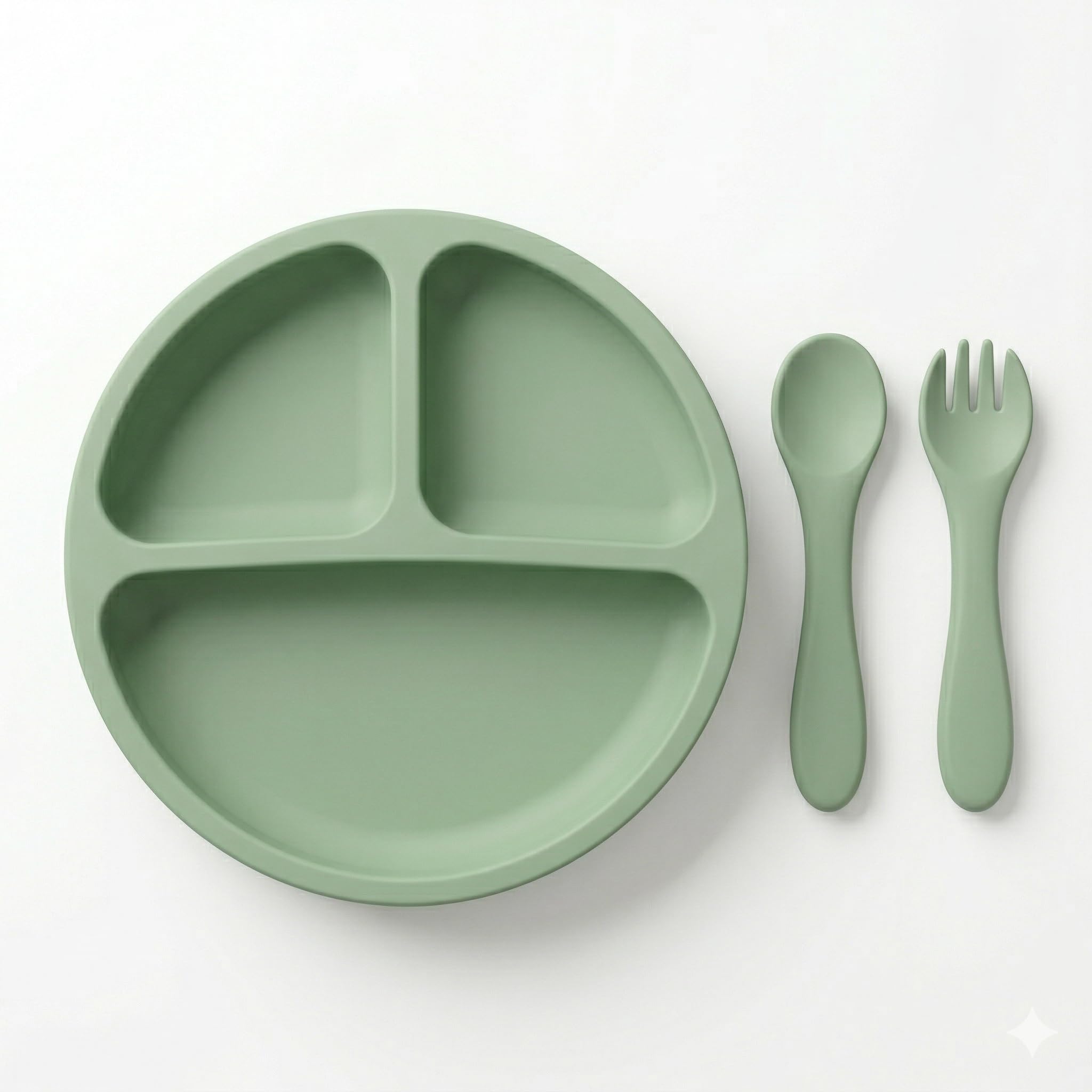Zenovia Silicone Baby Feeding Set – Divided Plate with Spoon & Spork | BPA Free Toddler Feeding Set | Baby Weaning Essentials | Suction Plate, Dishwasher Safe Baby Products (Green)-image-41