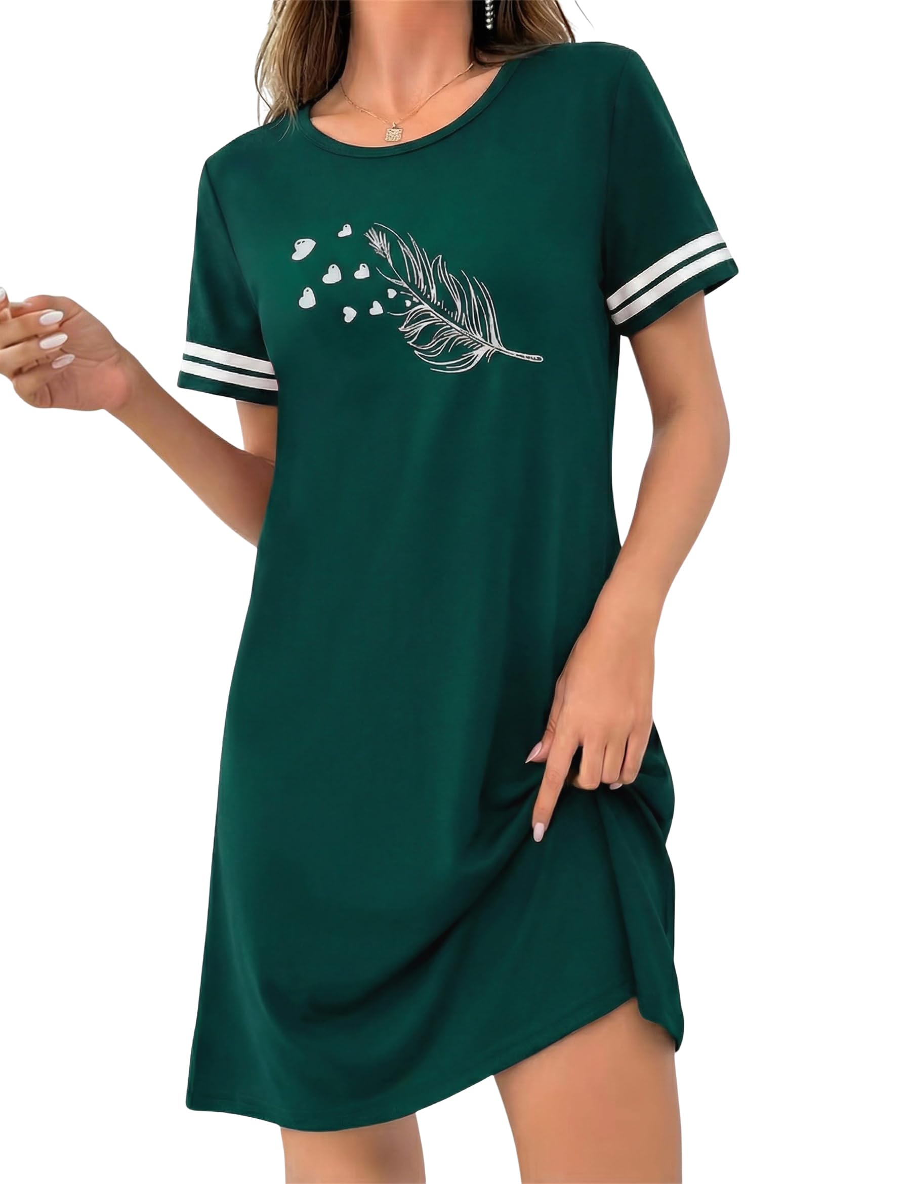 Uniexcosm Nachthemd Damen Kurzarm Süß Schlafshirt Wimperndruck Nachtwäsche mit Rundhals Sommer Soft Sleepshirt