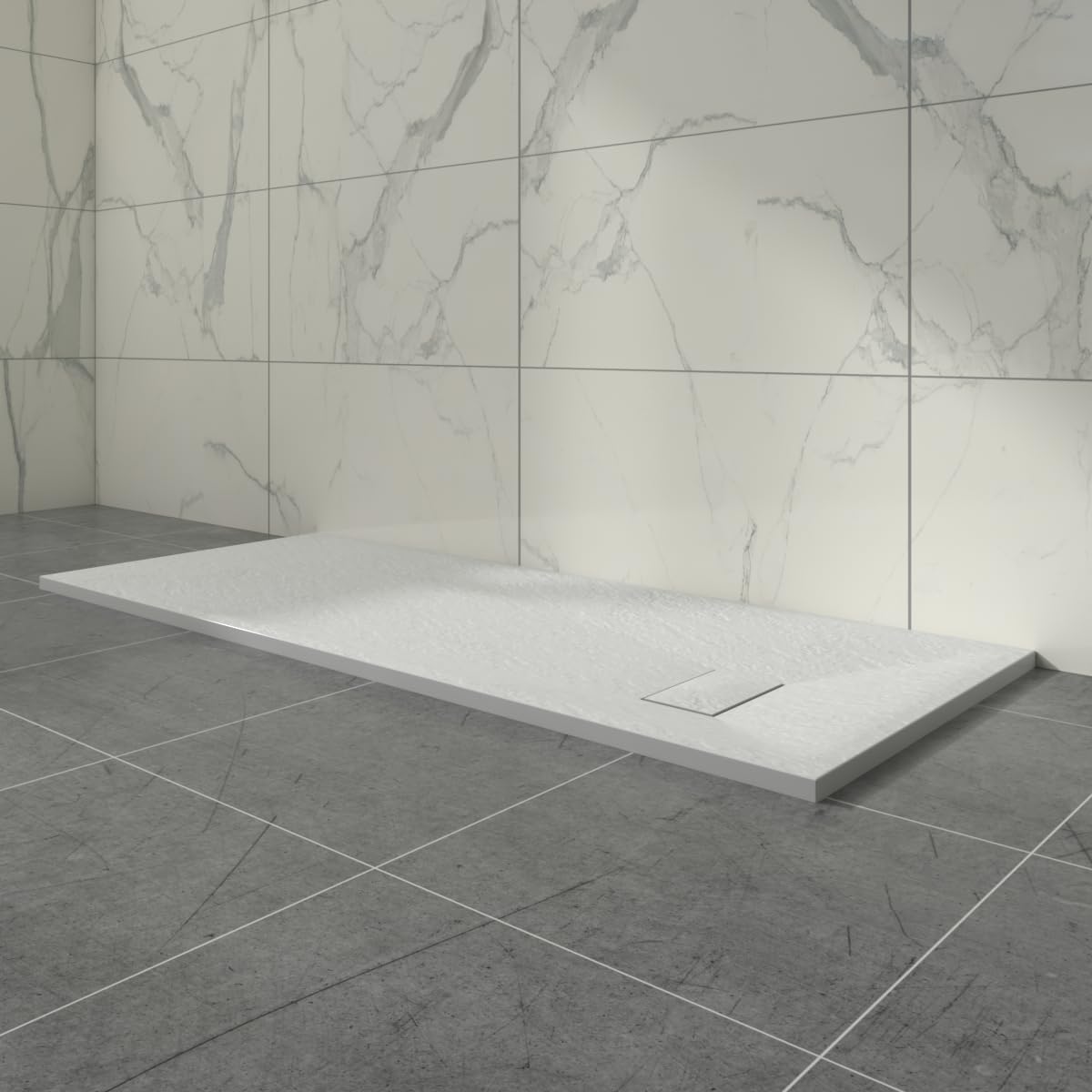 Aquariss White Smc Slate Effect Shower Enclosure Tray 1700X700mm Rectangular Wetroom Shower Base