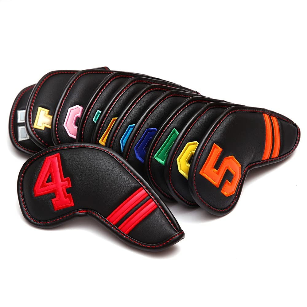 ASPX Lot de 11 couvre-fers en cuir synthétique avec chiffres colorés Noir 4-9
