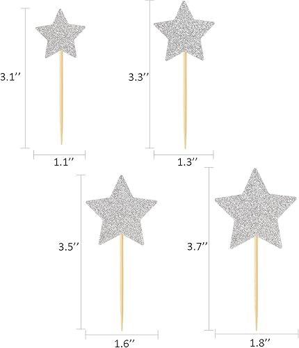 Miniatura 6 de 36 adornos de estrella para cupcakes con purpurina plateada, estrella centelleante, decoración de tartas para niños, cumpleaños, baby shower, boda,