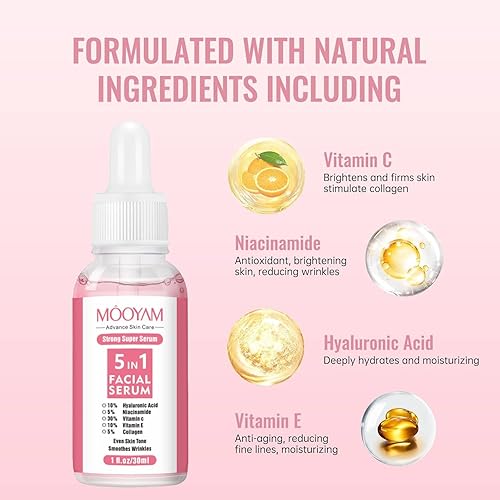 Miniatura 2 de Sueros faciales de vitamina C 4 en 1 con ácido hialurónico, vitamina E, niacinamida, suero facial iluminador de vitamina C para piel seca y apagada,