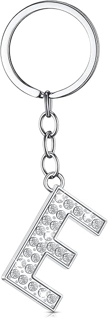 Yaomiao Initial Alphabet Keyring A-Z Letter Rhinestone Key Chain Silver Shiny Alloy Letter Key Ring for Women Men Birthday