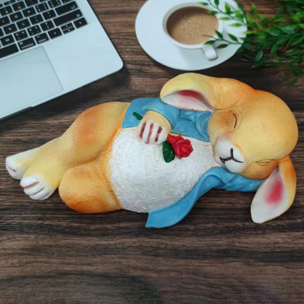 Resine Pasqua Coniglietti Sonno Che Tiene Rose Figurine per Casa e Giardino Decori