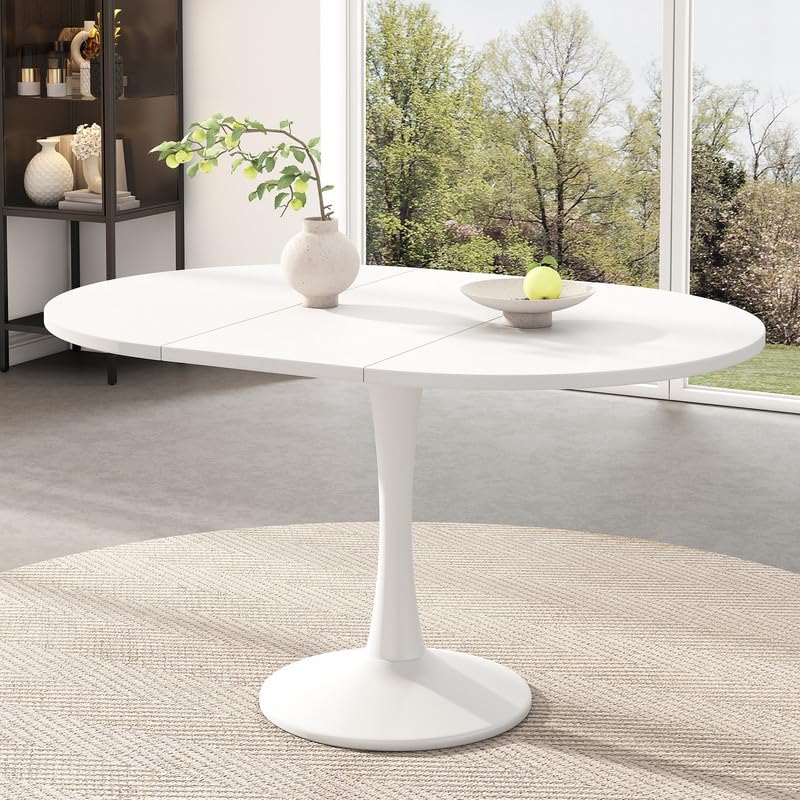 Solisburne Mesa de comedor extensible, mesa redonda para 4-6 personas, mesas de comedor, mesa de cocina, mesa de salón, mesa de ocio, estilo simple, blanco, 100/140 × 100 × 75 cm