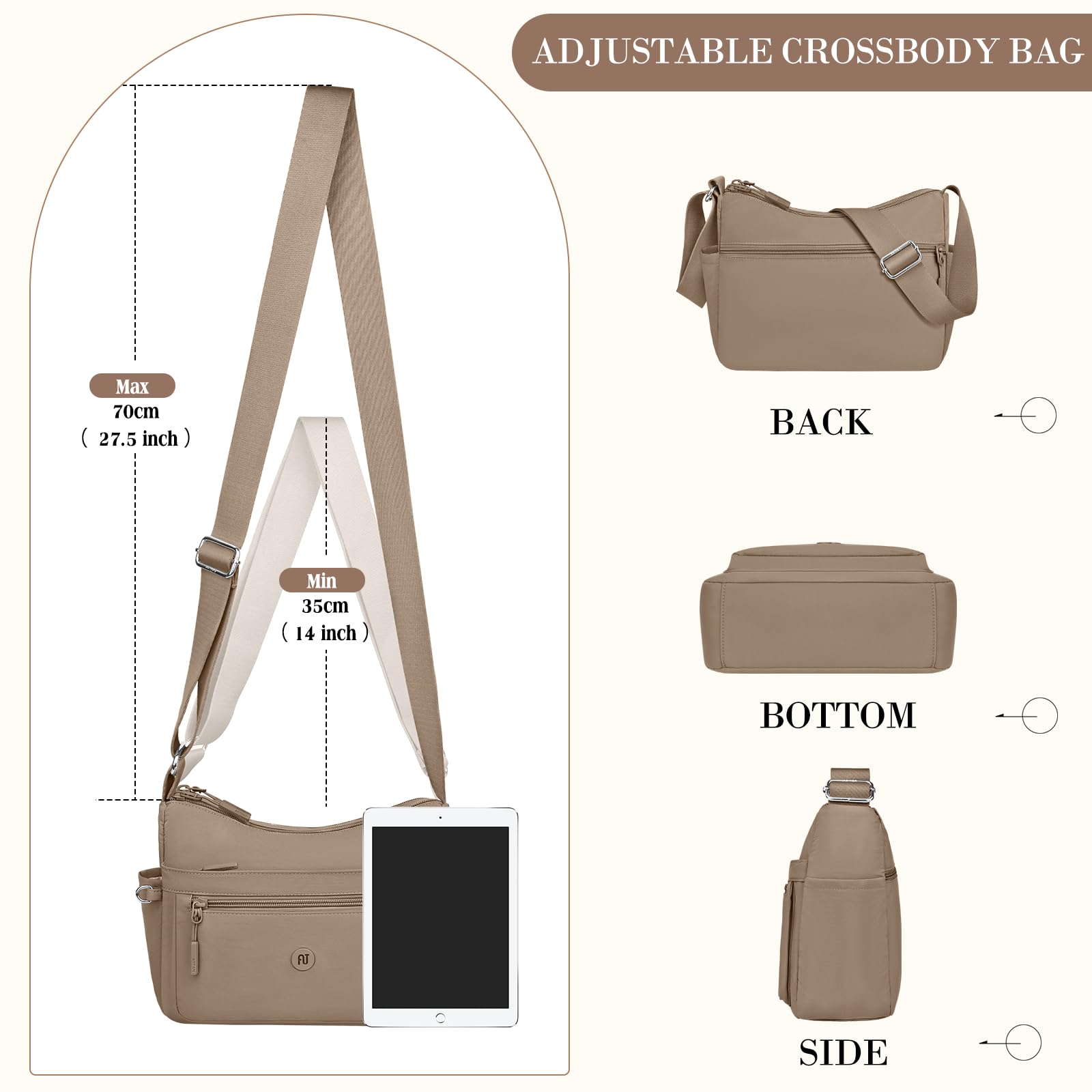 Bolso Bandolera Mujer Impermeable Bolsos de Hombro Casual Mujer de Nailon Moda Crossbody Múltiples Bolsillos Bolsa de Cuerpo Cruzado con Correa Ajustable para Viaje shopper Escuela so Diario